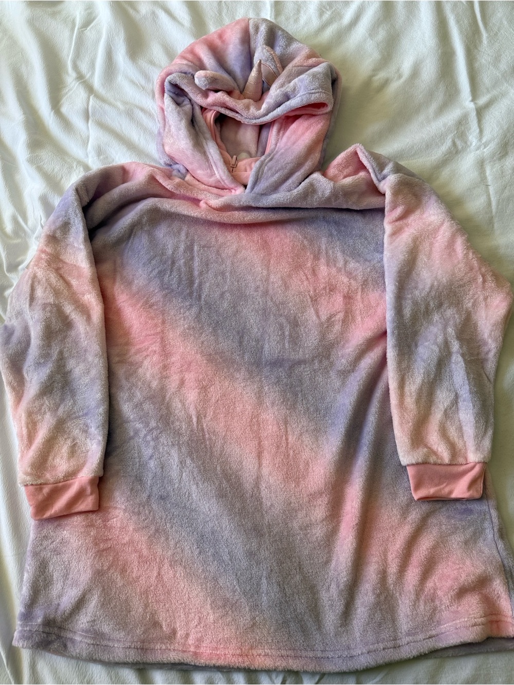 Kids Plush Tie-Dye Hooded Poncho - Pink & Lavender